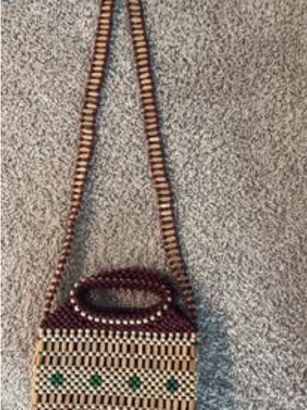 & Other Stories Brown Woven Beaded Crossbody with Green Accents